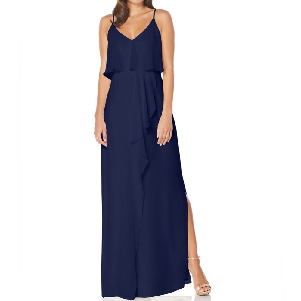 Laundry By Shelli Segal Navy Ruffle Maxi Dress